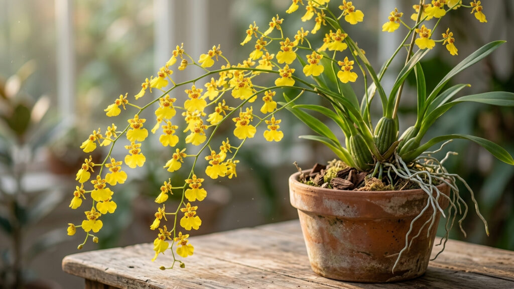 O segredo de cultivo da orquídea chuva-de-ouro para produzir dezenas de florzinhas amarelas brilhantes em hastes fartas no vaso