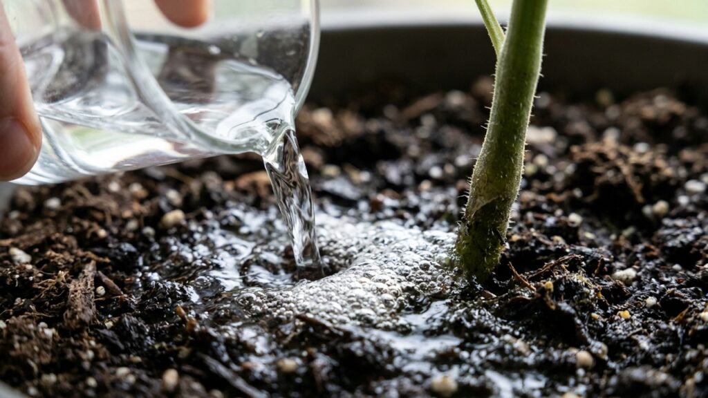 Mistura de água oxigenada na água de rega: para que serve a diluição que elimina larvas e parasitas do solo sem intoxicar a planta