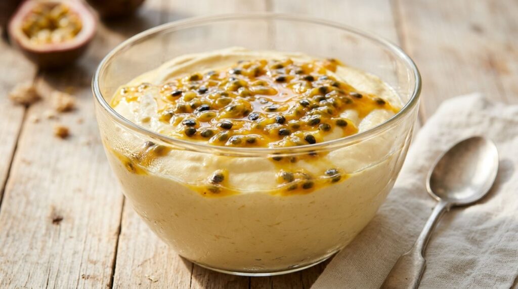 Misture 395 g de leite condensado, 200 g de creme de leite e 200 ml de suco de maracujá para preparar uma sobremesa cremosa sem forno 