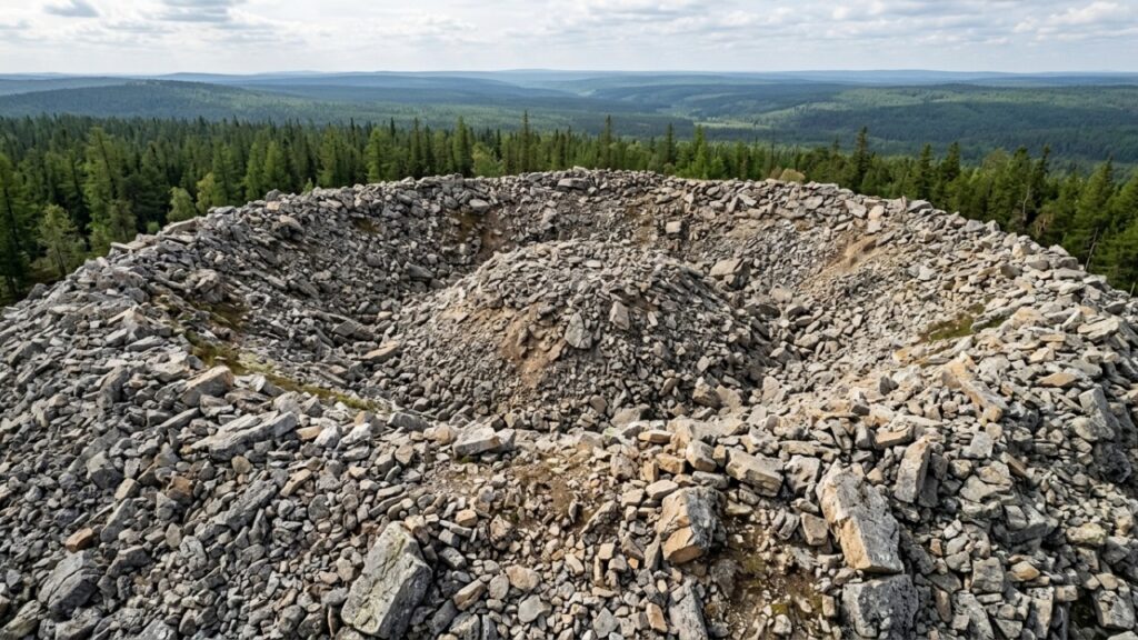 Estrutura de 40 metros, 160 metros de largura, feita com cerca de 1 milhão de toneladas de calcário, surge no meio da taiga e desafia cientistas há mais de 70 anos