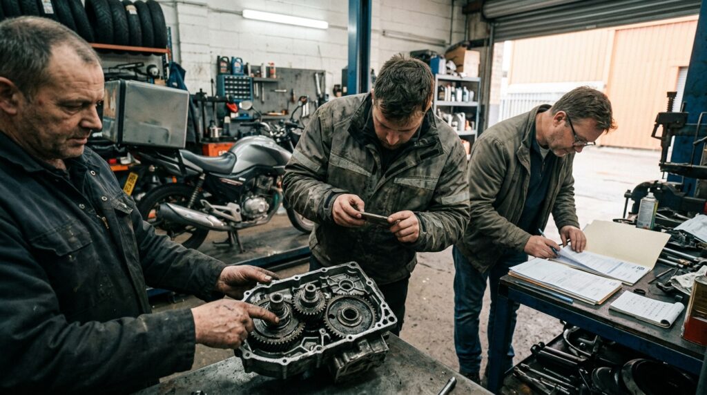 Motoboy compra uma moto usada por R$16 mil, financia ela em 48 vezes com parcelas de R$540 e no segundo mês o câmbio trava no semáforo; o conserto de R$3.400 supera dois meses de trabalho e ele precisa escolher entre pagar a oficina ou a parcela do veículo