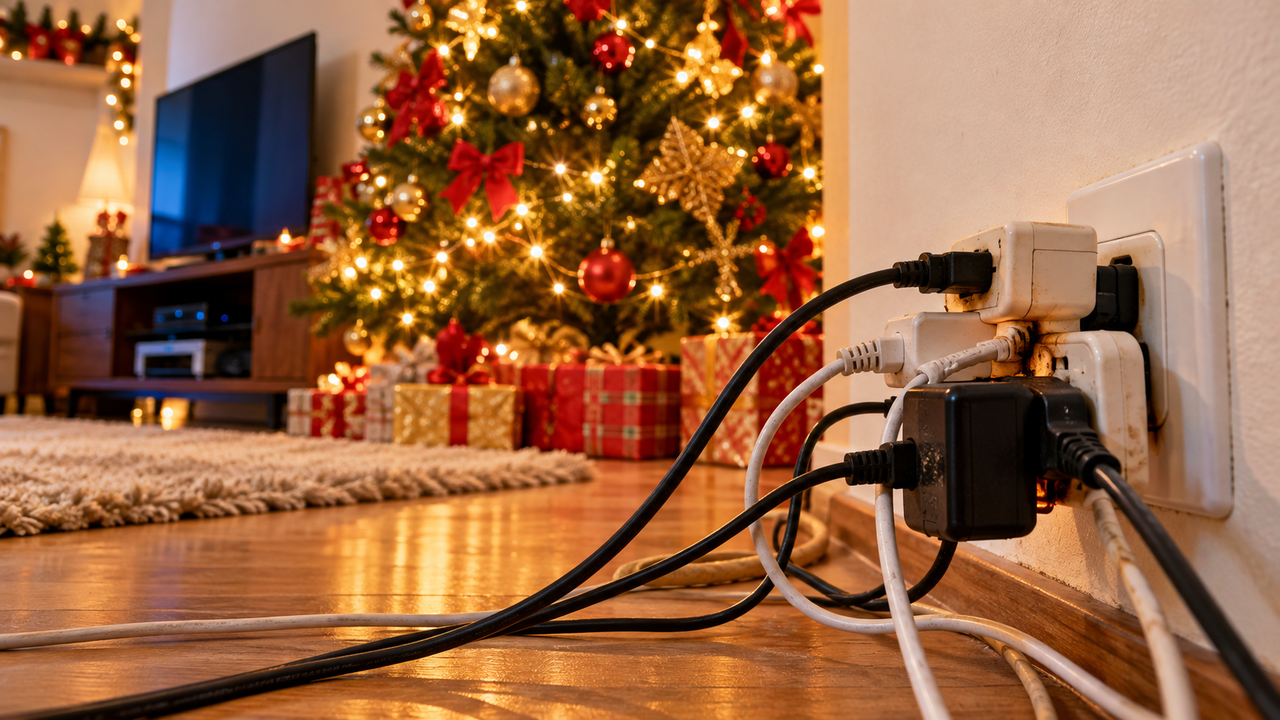 Moradora monta a árvore de Natal ao lado da TV e descobre por que eletricistas não recomendam ligar tudo no mesmo benjamim