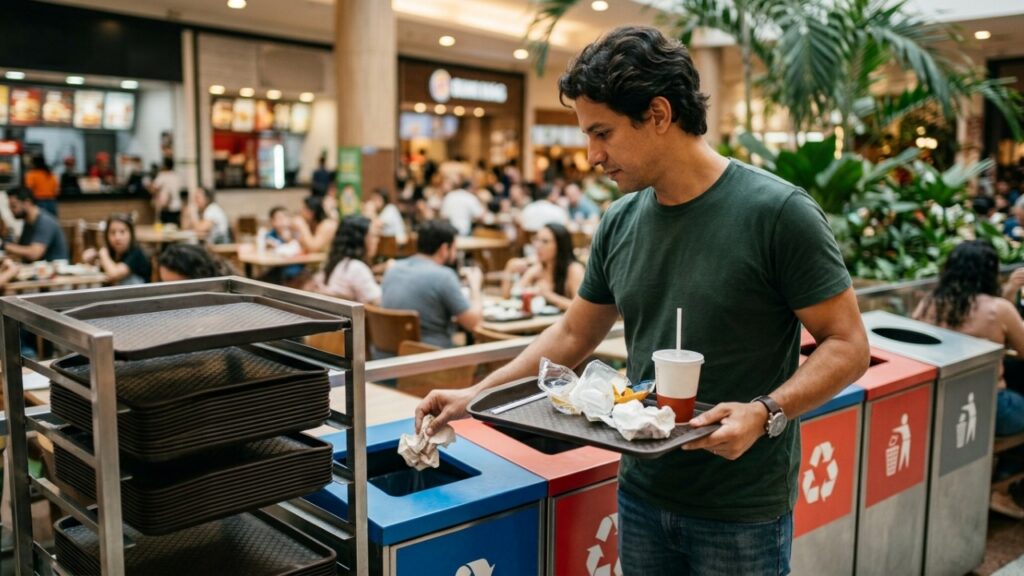 Segundo a psicologia, quem recolhe pratos e bandejas depois de comer no shopping pode não estar apenas seguindo uma regra de educação, mas assumindo parte do cuidado com o espaço coletivo