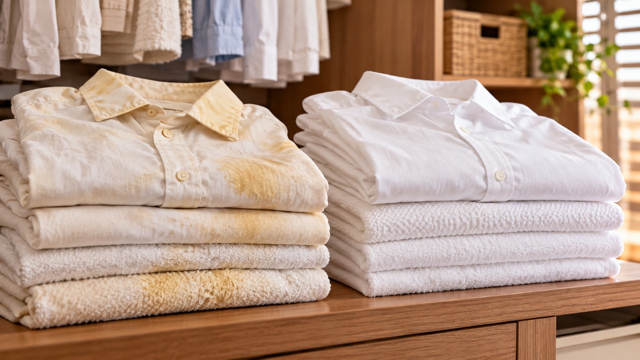 O que significa quando as roupas brancas ficam amareladas no armário, mesmo depois de lavadas cuidadosamente, e quais erros na lavagem, na secagem e no armazenamento podem alterar a aparência dos tecidos
