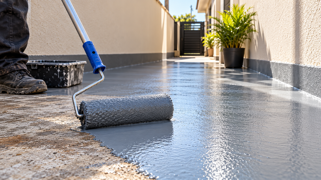 Como recuperar o piso desgastado do corredor lateral da casa e criar um acabamento mais uniforme, resistente às intempéries e fácil de limpar com uma pintura feita da maneira correta