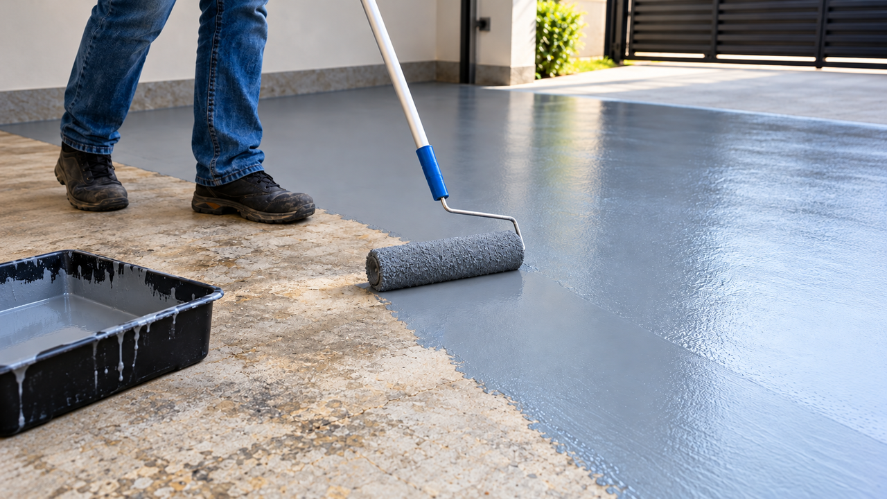 Como pintar o piso de cimento da garagem, do quintal ou da varanda e transformar um chão velho e manchado em uma superfície bonita, renovada e muito mais fácil de limpar sem precisar quebrar tudo