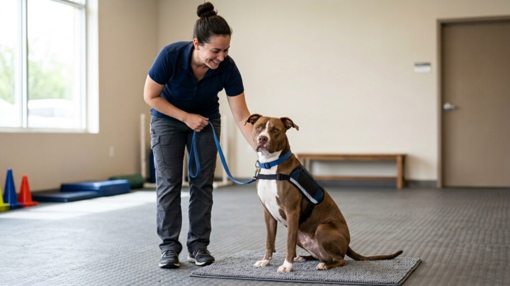 Pitbull resgatada com apenas 6 semanas perto de contêineres de lixo cresce, vira cadela de terapia e passa a ajudar estudantes com ansiedade e dificuldades emocionais