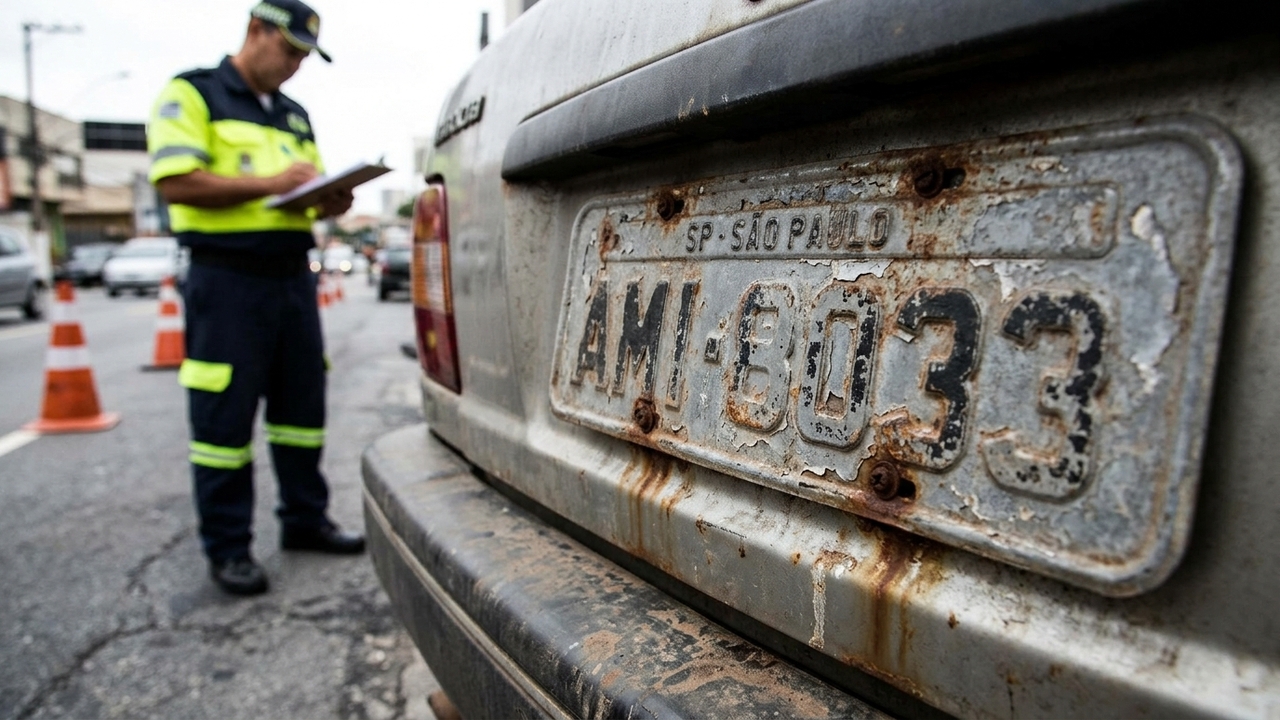 Motorista roda com números da placa apagados por desgaste natural, é parado em blitz e tem carro retido até regularização com Mercosul