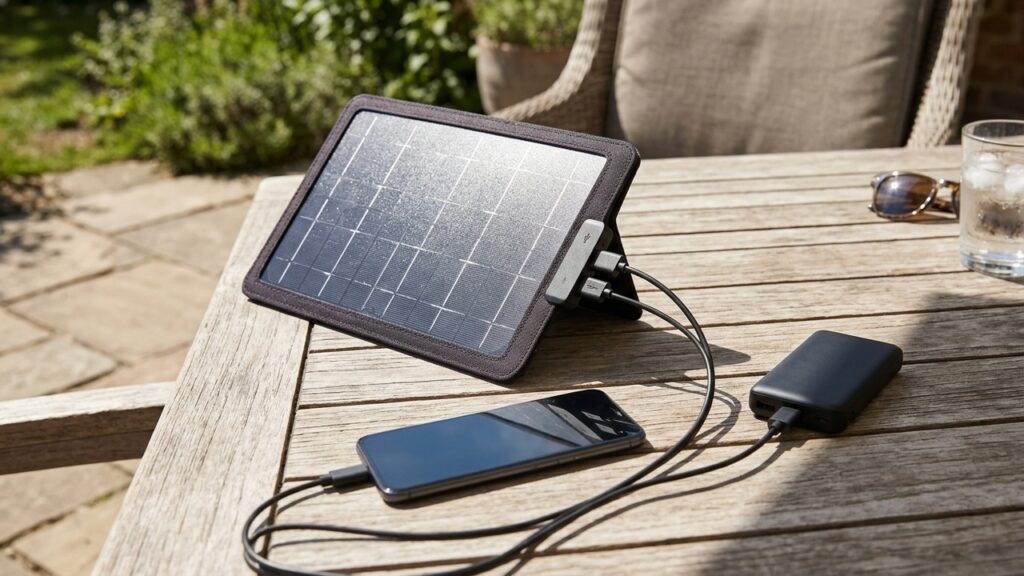 O acessório portátil de R$ 90 que usa a luz do sol no quintal para carregar celulares e luminárias durante quedas de energia na rua