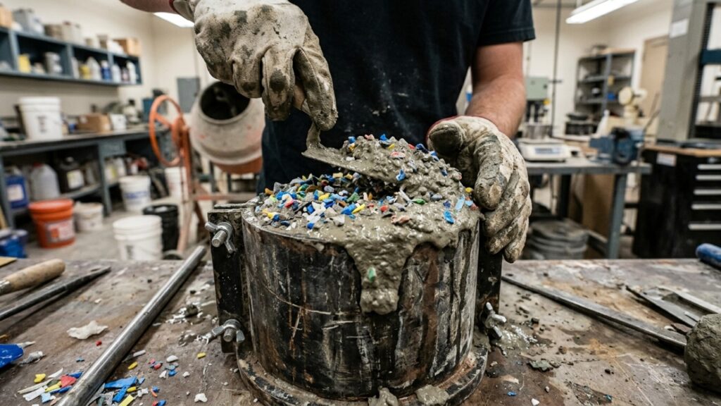 Cientistas misturaram plástico, isopor e concreto reciclado na massa de cimento e, após 28 dias de testes, descobriram que o material ficou mais leve