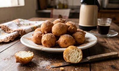 Chefs de cozinha afirmam: “Para o bolinho de chuva ficar sequinho e dourado, não frite em óleo frio ou quente demais, mas mantenha a temperatura controlada durante o preparo”