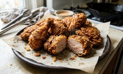 Chefs de cozinha afirmam: “Se você quer um frango frito crocante como o do KFC, experimente fritar em duas etapas, deixando os pedaços descansarem antes de voltar ao óleo”