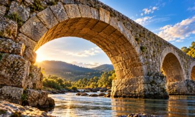 A ponte construída com peças que se encaixam sem depender de argamassa em todas as suas juntas e como o formato dos blocos ajuda a manter a estrutura montada
