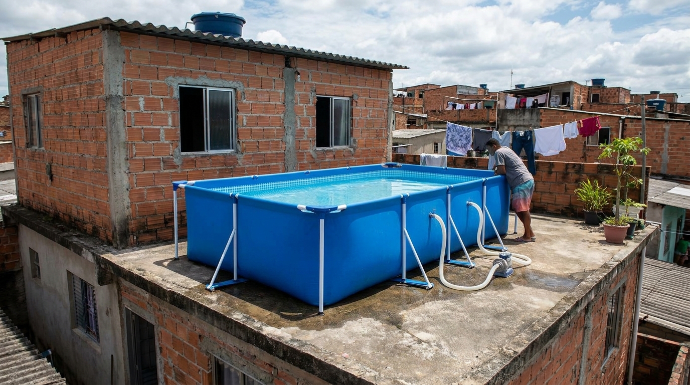 Família monta piscina de 3 mil litros na laje para as crianças e um pedreiro explica quanto peso a estrutura aguenta de verdade