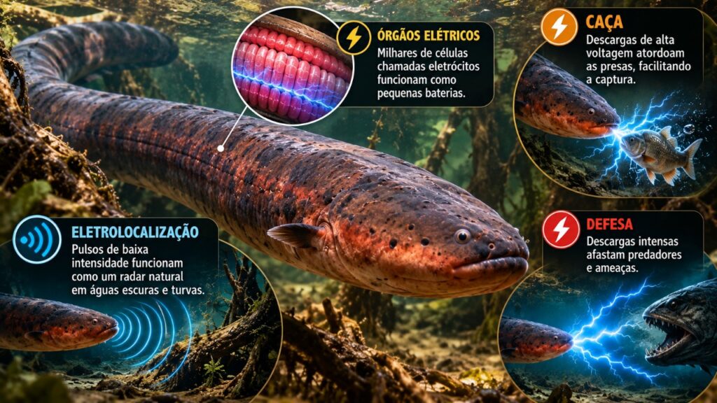 O animal que produz eletricidade dentro do próprio corpo esconde um sistema biológico surpreendente, desenvolvido para sobreviver, caçar e se defender em seu ambiente 