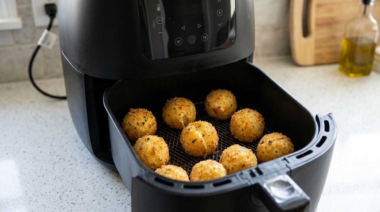 Misture batata cozida, queijo e mais alguns ingredientes para preparar bolinhos dourados na airfryer sem fritura em óleo