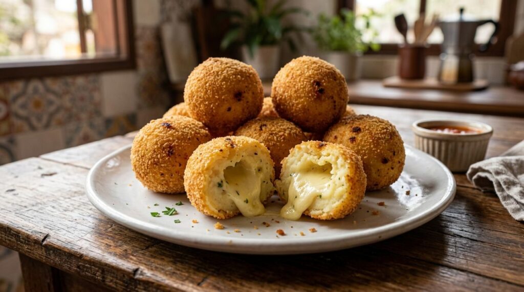Misture batata cozida, queijo e mais alguns ingredientes para preparar bolinhos dourados na airfryer sem fritura em óleo