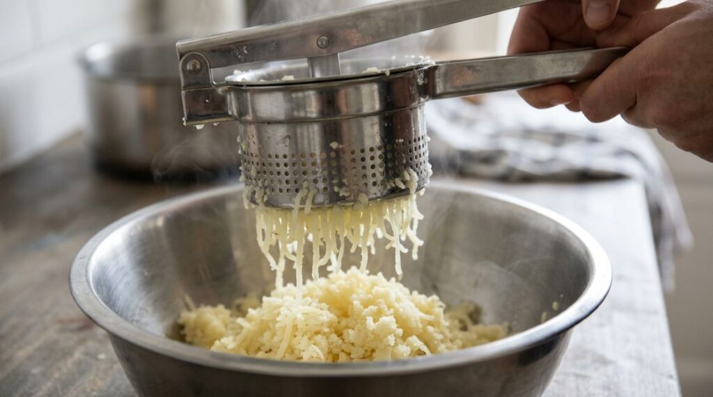 Purê de batata fica lisinho e cremoso na panela, mas vira uma massa grudenta depois de pronto, e um erro ao amassar pode explicar a mudança de textura
