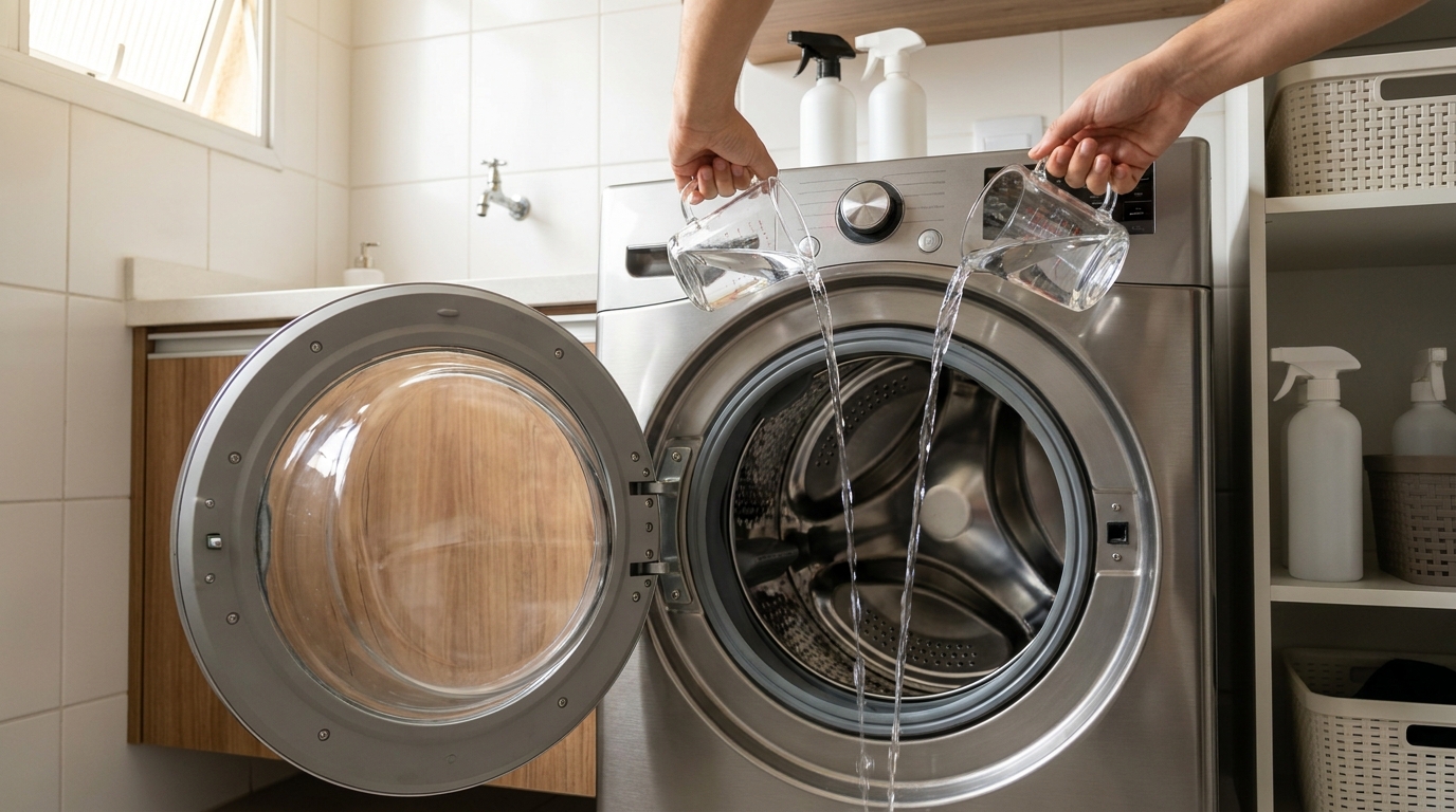 Colocar vinagre na máquina de lavar vazia antes de dormir: para que serve esse truque e por que recomendam repetir o hábito uma vez por semana