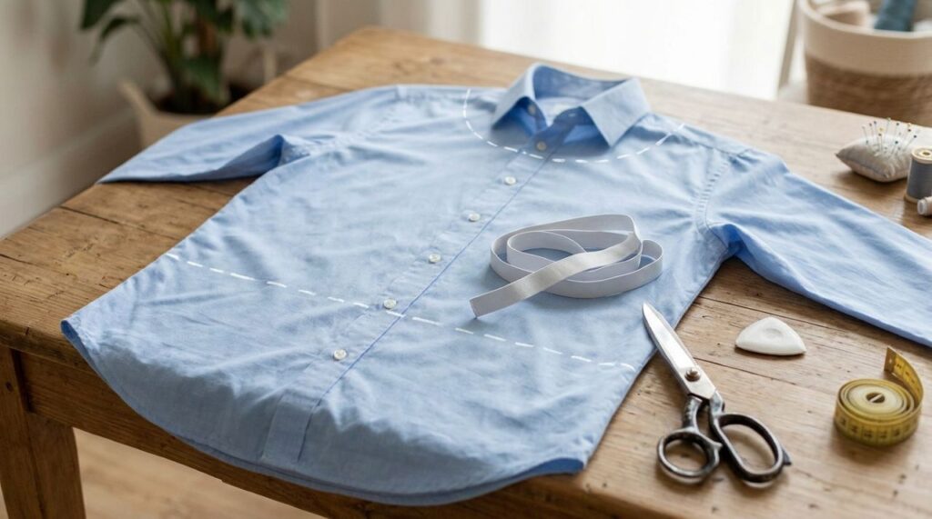 Mulher aproveitou uma camisa antiga que não usava mais, mudou alguns detalhes da peça e criou uma blusa moderna sem precisar comprar roupa nova
