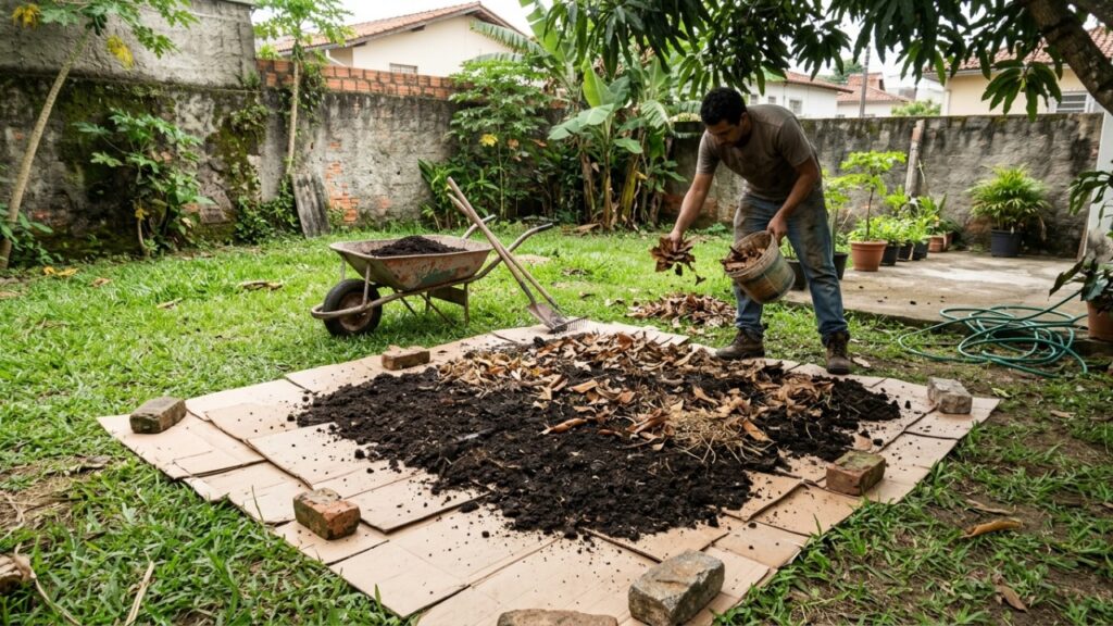 Jardineiros explicam por que colocar papelão sobre a terra durante o outono pode ajudar a preparar os canteiros para a próxima estação sem precisar arrancar toda a vegetação