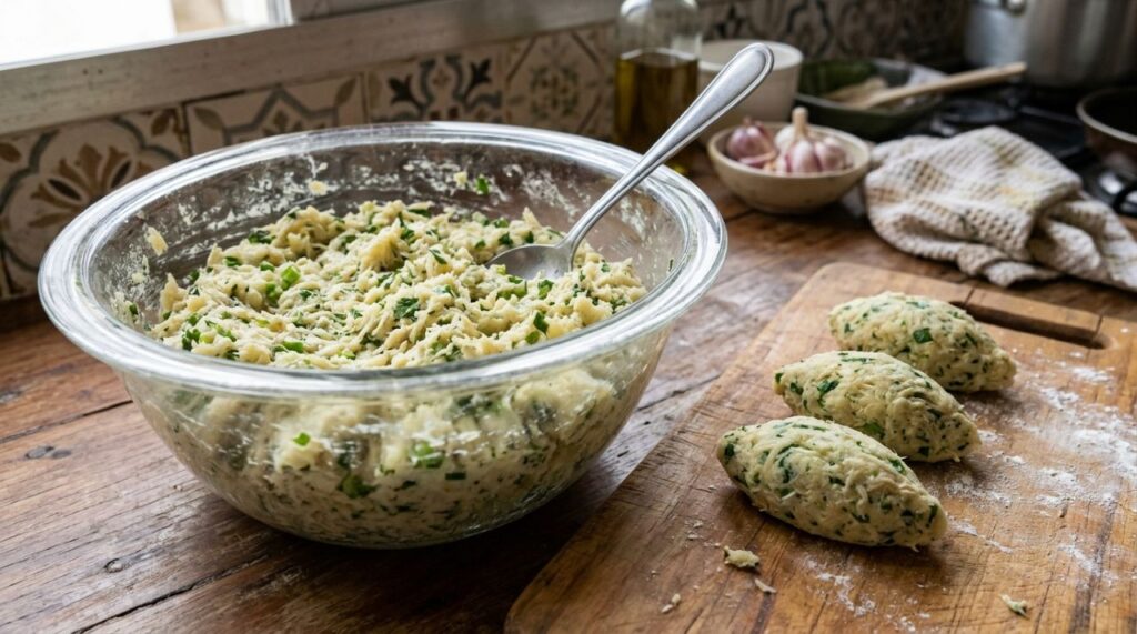 Chefs de cozinha afirmam: “Para o bolinho de bacalhau ficar crocante e não desmanchar durante a fritura, não utilize batatas encharcadas de água, mas escorra e amasse bem antes de juntar ao peixe”