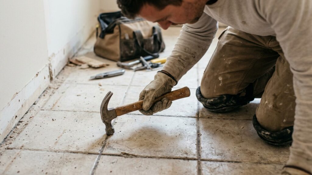 Pedreiros experientes explicam: antes de colocar piso novo sobre o antigo, é preciso conferir se há peças ocas ou soltas que podem comprometer todo o revestimento