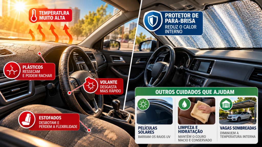 O hábito de deixar o carro estacionado sob o sol todos os dias pode estar envelhecendo o interior muito mais rápido do que você imagina, ressecando o painel, desbotando os bancos e provocando danos que poderiam ser evitados