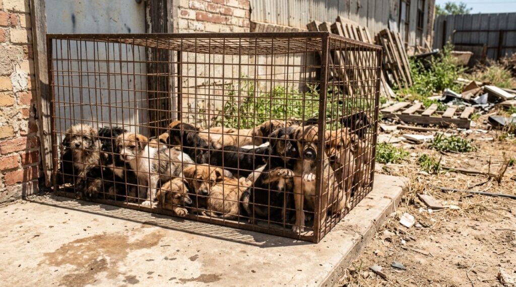 Mulher ouve choros desesperados atrás de um prédio e, ao seguir o som, encontra 16 bebês amontoados em uma gaiola