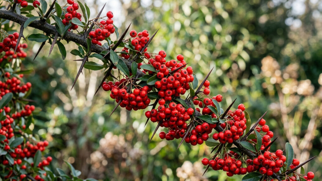 Essa cerca-viva ornamental resiste a geadas rigorosas, aceita podas estritas de contorno e se enche de bagas vermelhas decorativas no inverno