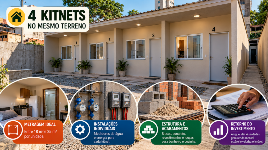 Quanto custa construir 4 kitnets com banheiro e cozinha individuais e como a metragem, as instalações hidráulicas e elétricas e o preço dos aluguéis pesam no orçamento