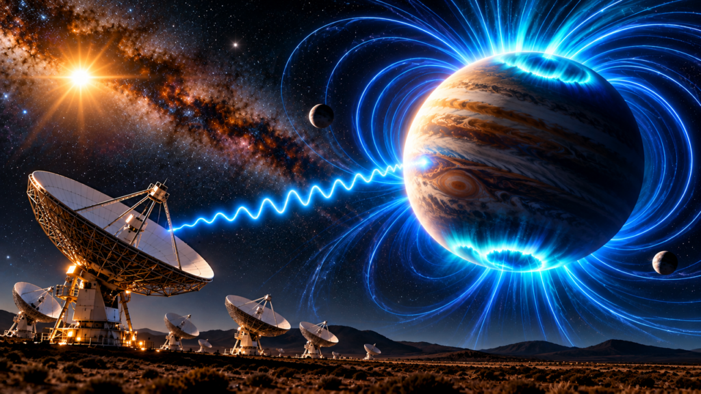 Astrônomos conseguem ouvir pela primeira vez um planeta distante através de ondas de rádio e encontram evidências de um gigantesco campo magnético