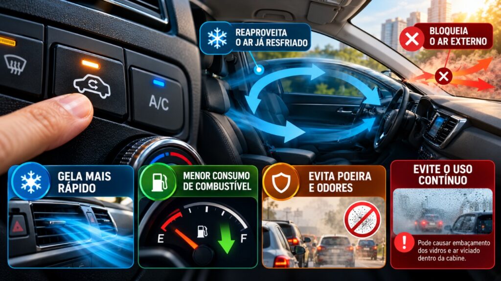 O botão de recirculação do ar no painel do carro tem uma função que muitos motoristas ignoram e pode mudar a eficiência do ar-condicionado