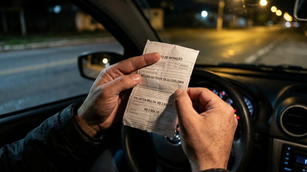 Motorista se recusa a soprar o bafômetro em blitz, leva multa pesada de R$ 2.900 reais e tem o direito de dirigir suspenso por 12 meses