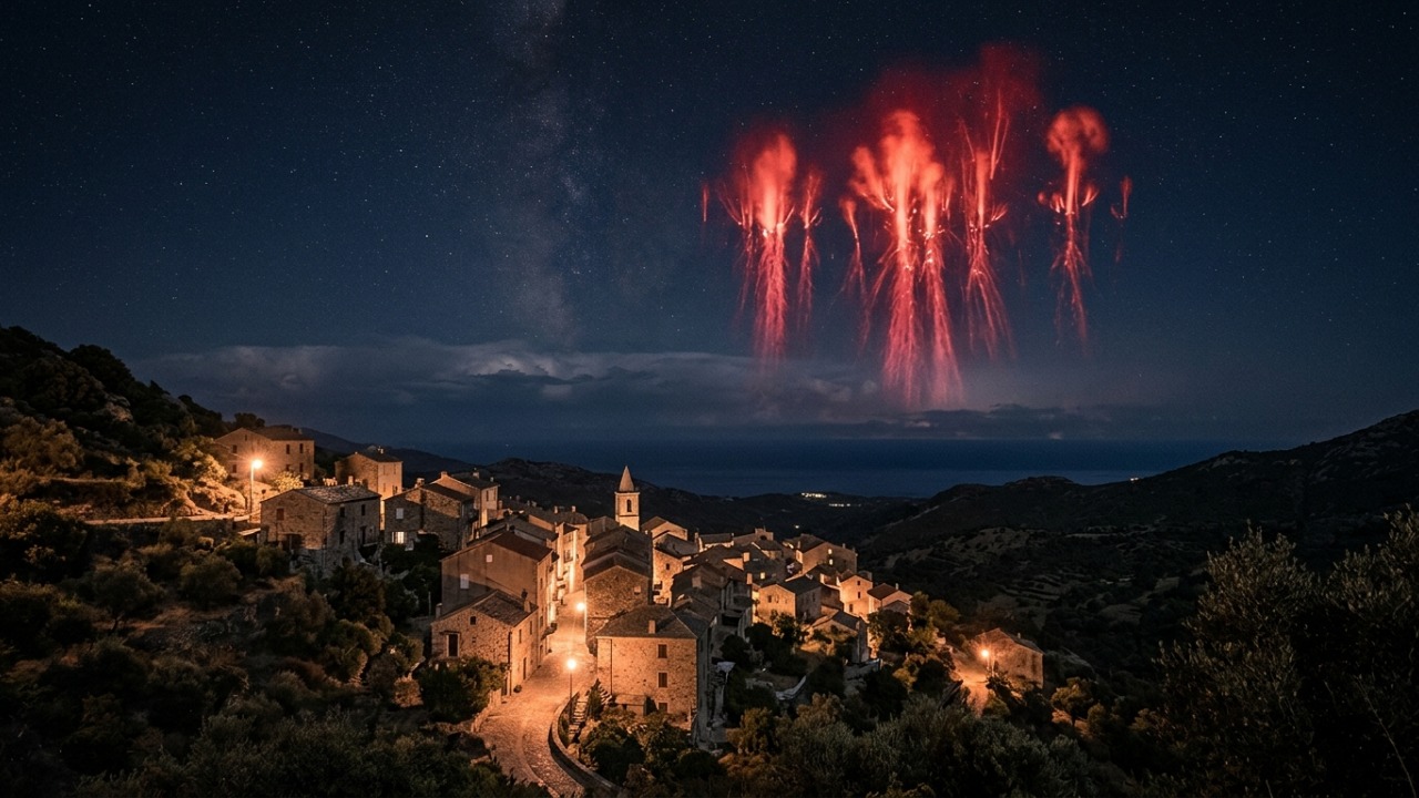 Luzes vermelhas gigantes apareceram sobre uma vila, mas a tempestade responsável pelo fenômeno estava a até 700 km de distância
