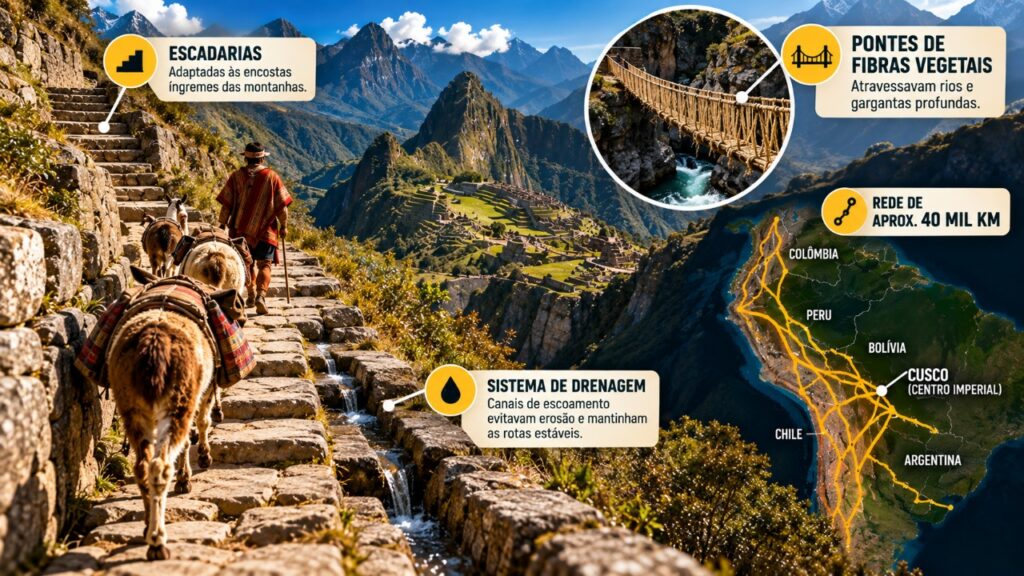 Uma antiga estrada construída pelos incas atravessava montanhas e regiões de difícil acesso, e a engenharia usada para conectar partes do império continua impressionando pesquisadores
