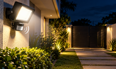 Morador coloca refletor com sensor no quintal para iluminar a entrada e descobre como posicionar o equipamento para cobrir uma área maior
