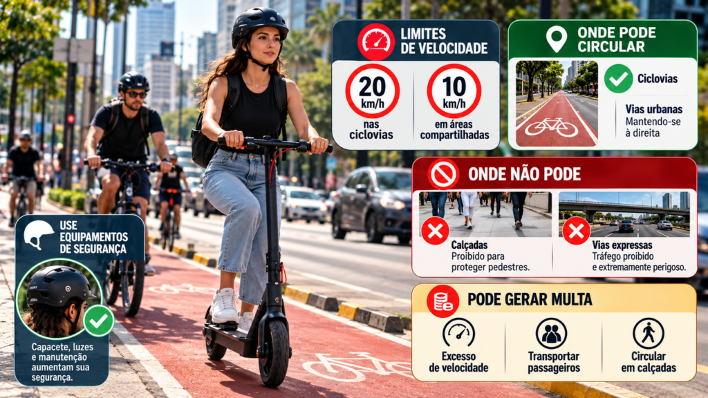 Bicicletas e patinetes elétricos entram na mira da fiscalização, e circular pela calçada ou ignorar os limites de velocidade pode trazer consequências para os condutores