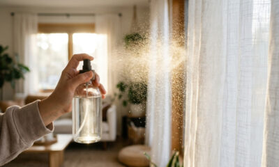 Borrifar essa mistura suave de essências nas cortinas e estofados afasta pernilongos e mantém os cômodos perfumados por horas