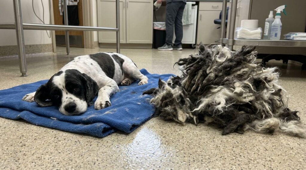 Cachorrinho vivia dentro de um armário, escondido sob 5,5 kg de pelos embolados, e sua transformação após o resgate está emocionando milhares de pessoas
