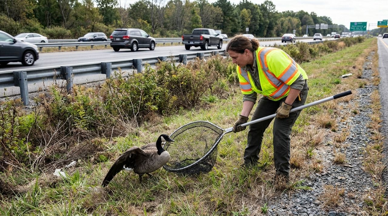 Mulher enfrenta trânsito de 105 km/h para salvar ganso ferido na estrada e surpreende ao dar uma segunda chance ao animal