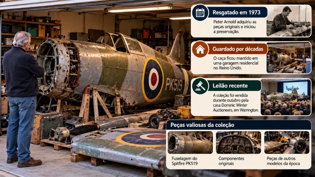 Colecionador britânico transforma a própria garagem em abrigo para peças de um caça da Segunda Guerra Mundial durante mais de duas décadas, mas decide se desfazer da relíquia em uma venda que chama a atenção do mundo da aviação