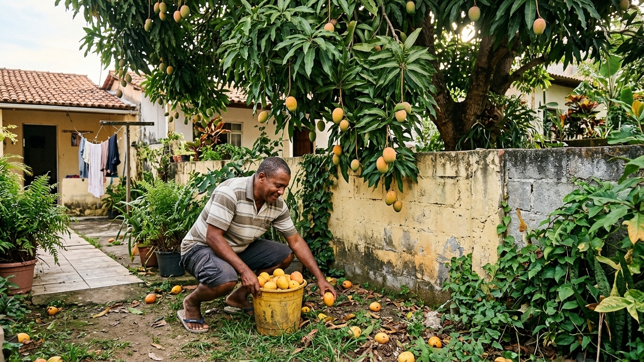 Morador colhe as mangas da árvore do vizinho que caíram no seu quintal, dono exige de volta e o Código Civil decide que a fruta caída pertence a quem é dono do terreno