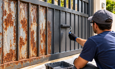 Antes de trocar o portão enferrujado, veja esta alternativa: preparação e pintura podem renovar a entrada da casa e transformar completamente a fachada sem precisar comprar uma estrutura nova