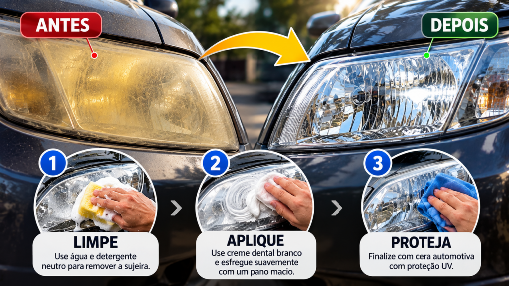 O truque caseiro que pode ajudar a recuperar o brilho dos faróis amarelados do carro e deixar a iluminação mais nítida, conservada e sem aquela aparência opaca que aparece depois de anos de uso
