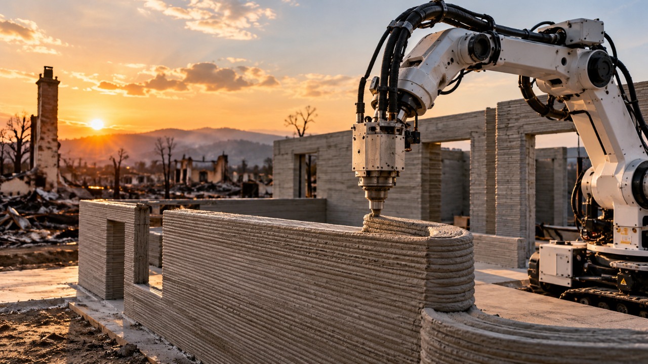Mulher que perdeu tudo em um incêndio aposta em robôs que constroem paredes com impressão 3D e mostra como essa tecnologia pode transformar a reconstrução de casas