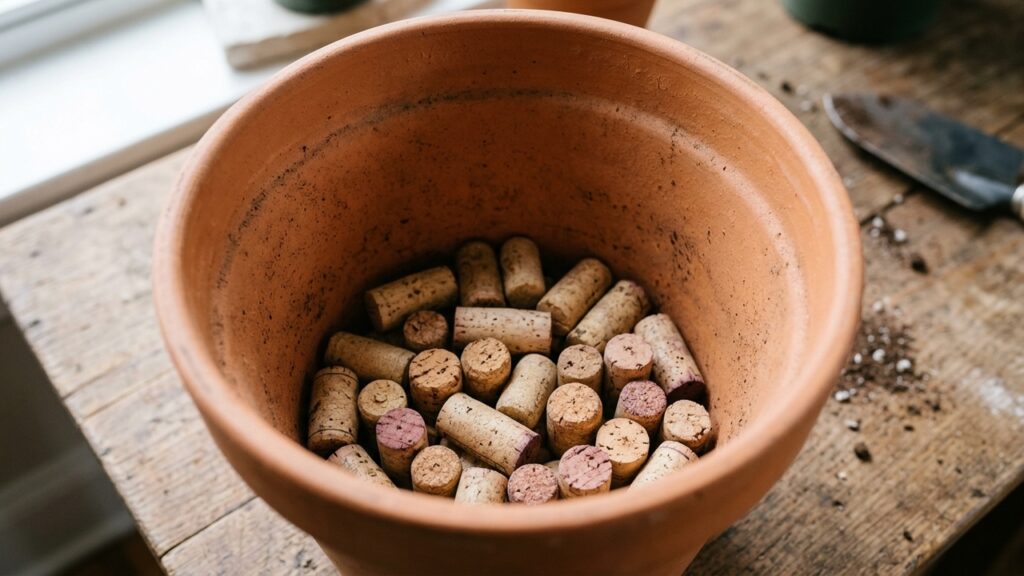 Colocar rolhas de cortiça no fundo do vaso: para que serve o truque e por que ele ajuda a drenar a água e deixa o vaso mais leve