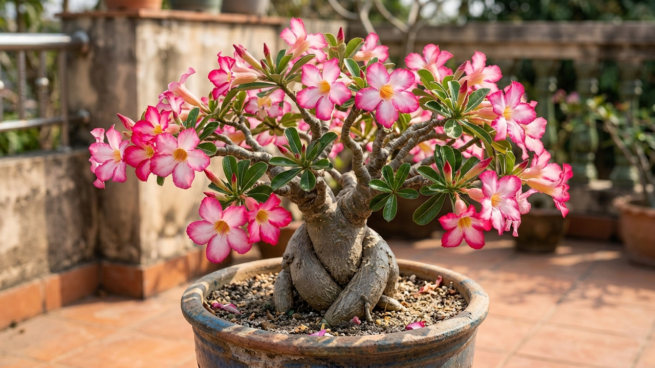 O truque de adubação simples que faz a rosa-do-deserto acordar e produzir uma verdadeira explosão de flores durante o ano inteiro