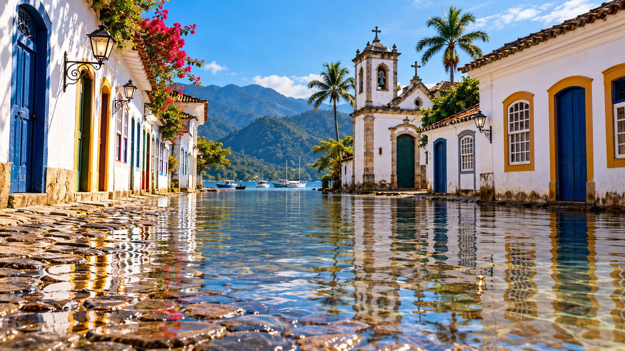 A vila brasileira onde o mar invade as ruas de propósito para lavar o centro histórico, surpreende turistas com uma tradição curiosa e esconde um cenário colonial cercado por montanhas que parece existir fora do Brasil