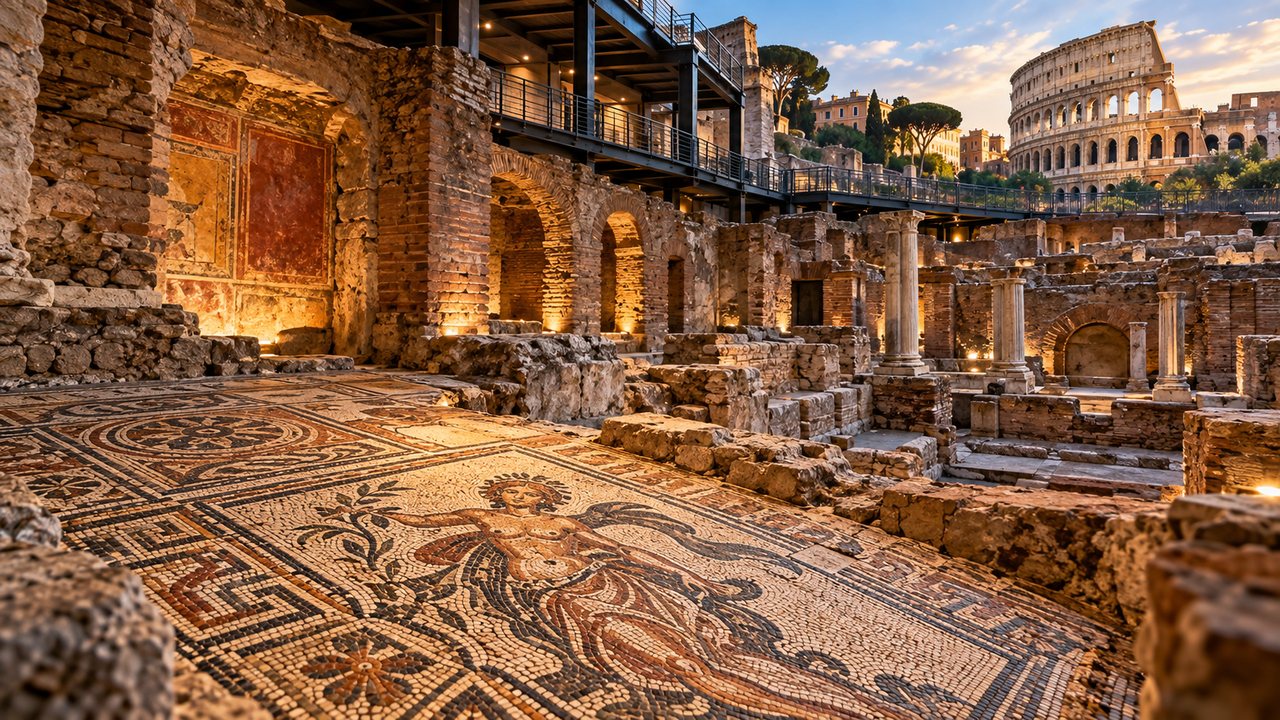 O maior mosaico parietal da Roma antiga pode agora ser visitado nas Termas de Trajano após quase 2.000 anos escondidos